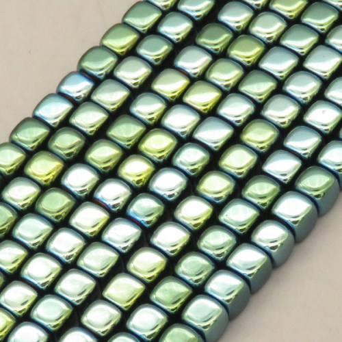 Non-magnetic Synthetic Hematite Beads Strands,Inverted Square,Plating,Dark Green,6x6mm,Hole:1.2mm,about 63 pcs/strand,about 45 g/strand,,5 strands/package,16.96"(38mm),XBGB08876ablb-L020