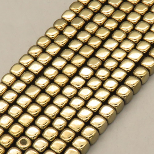 Non-magnetic Synthetic Hematite Beads Strands,Inverted Square,Plating,Champagne,6x6mm,Hole:1.2mm,about 63 pcs/strand,about 45 g/strand,,5 strands/package,16.96"(38mm),XBGB08878ablb-L020
