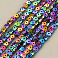 Non-magnetic Synthetic Hematite Beads Strands,Center Hole Triangular Tangent Square,Plating,Iridescent,4x4x2mm,Hole:1mm,about 95 pcs/strand,about 12 g/strand,,5 strands/package,16.96"(38mm),XBGB08886vhha-L020