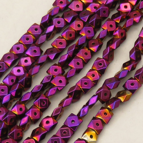 Non-magnetic Synthetic Hematite Beads Strands,Center Hole Triangular Tangent Square,Plating,Purple,4x4x2mm,Hole:1mm,about 95 pcs/strand,about 12 g/strand,,5 strands/package,16.96"(38mm),XBGB08888vhha-L020