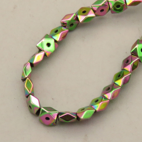 Non-magnetic Synthetic Hematite Beads Strands,Center Hole Triangular Tangent Square,Plating,Flower Green,4x4x2mm,Hole:1mm,about 95 pcs/strand,about 12 g/strand,,5 strands/package,16.96"(38mm),XBGB08890vhha-L020