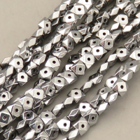 Non-magnetic Synthetic Hematite Beads Strands,Center Hole Triangular Tangent Square,Plating,Silver White,4x4x2mm,Hole:1mm,about 95 pcs/strand,about 12 g/strand,,5 strands/package,16.96"(38mm),XBGB08892vhha-L020