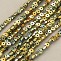 Non-magnetic Synthetic Hematite Beads Strands,Center Hole Triangular Tangent Square,Plating,K Golden,4x4x2mm,Hole:1mm,about 95 pcs/strand,about 12 g/strand,,5 strands/package,16.96"(38mm),XBGB08894vhha-L020