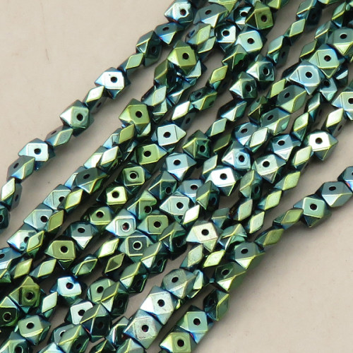 Non-magnetic Synthetic Hematite Beads Strands,Center Hole Triangular Tangent Square,Plating,Dark Green,4x4x2mm,Hole:1mm,about 95 pcs/strand,about 12 g/strand,,5 strands/package,16.96"(38mm),XBGB08902vhha-L020