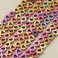 Non-magnetic Synthetic Hematite Beads Strands,Hollow Peach Heart Hexagonal Rhombus,Plating,Purple Red Yellow,7x7x3mm,Hole:1mm,about 58 pcs/strand,about 17 g/strand,,5 strands/package,16.96"(38mm),XBGB08908bhva-L020