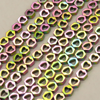 Non-magnetic Synthetic Hematite Beads Strands,Hollow Peach Heart Hexagonal Rhombus,Plating,Flower Green,7x7x3mm,Hole:1mm,about 58 pcs/strand,about 17 g/strand,,5 strands/package,16.96"(38mm),XBGB08914bhva-L020