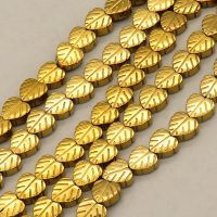 Non-magnetic Synthetic Hematite Beads Strands,Heart of Leaves,Plating,Golden Color,6x6x2mm,Hole:1mm,about 68 pcs/strand,about 21 g/strand,,5 strands/package,16.96"(38mm),XBGB08928vhha-L020