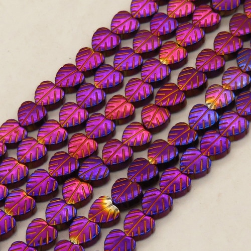 Non-magnetic Synthetic Hematite Beads Strands,Heart of Leaves,Plating,Purple,6x6x2mm,Hole:1mm,about 68 pcs/strand,about 21 g/strand,,5 strands/package,16.96"(38mm),XBGB08930vhha-L020