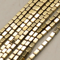 Non-magnetic Synthetic Hematite Beads Strands,Faceted Rectangle,Plating,Gold Champagne,2x4mm,Hole:1mm,about 94 pcs/strand,about 9 g/strand,,5 strands/package,16.96"(38mm),XBGB08934ablb-L020