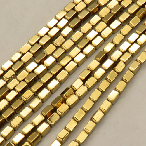 Non-magnetic Synthetic Hematite Beads Strands,Faceted Rectangle,Plating,Golden,2x4mm,Hole:1mm,about 94 pcs/strand,about 9 g/strand,,5 strands/package,16.96"(38mm),XBGB08938ablb-L020