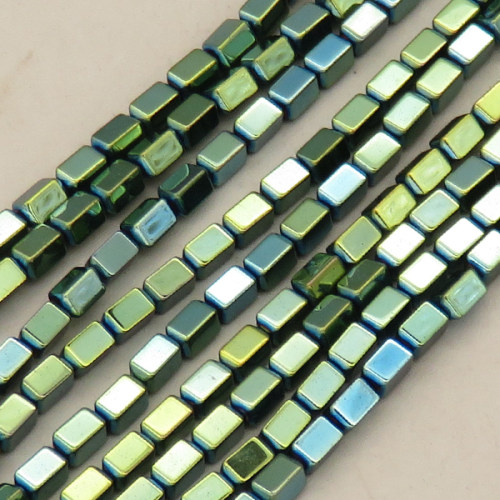Non-magnetic Synthetic Hematite Beads Strands,Faceted Rectangle,Plating,Dark Green,2x4mm,Hole:1mm,about 94 pcs/strand,about 9 g/strand,,5 strands/package,16.96"(38mm),XBGB08942ablb-L020
