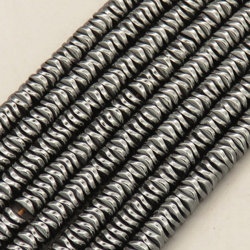 Non-magnetic Synthetic Hematite Beads Strands,Cut Triangle,Plating,dark grey,6x2mm,Hole:1mm,about 222 pcs/strand,about 46 g/strand,5 strands/package,16.96"(38mm),XBGB08952bbov-L020
