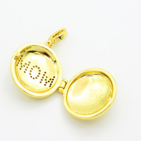 Brass Cubic Zirconia Locket Pendants,for Mother's Day,Openable Round Box, with Word Mom,Gold,20mm,Hole:1mm,about 9.5g/pc,5 pcs/package,XFPC03014vbmb-L017