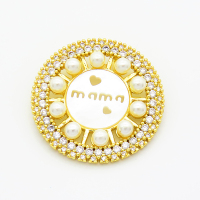 Brass Cubic Zirconia Pendants,With Plastic Imitation Pearl and Shell,for Mother's Day,Round with Word Mama,Gold,31mm,Hole:4x2mm,about 7.2g/pc,1 pc/package,XFPC02844aivb-L017