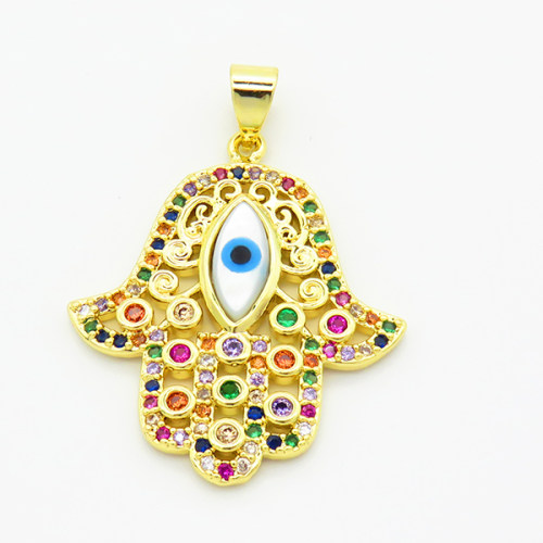 Brass Cubic Zirconia Pendants,With  Shell,Devil's Eye,Gold,25x24mm,Hole:2mm,about 3.4g/pc,5 pcs/package,XFPC02858vbnl-L017