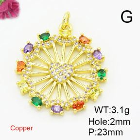 Brass Cubic Zirconia Pendants,Hollow Round,Gold,23mm,Hole:2mm,about 3.1g/pc,5 pcs/package,XFPC02860vbmb-L017