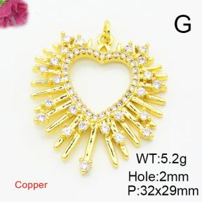 Brass Cubic Zirconia Pendants,Hollow Heart,Gold,32x29mm,Hole:2mm,about 5.2g/pc,5 pcs/package,XFPC02864vbnb-L017