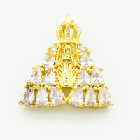 Brass Cubic Zirconia Pendants,Crown,with Virgin Mary,Gold,27x25mm,Hole:6x3mm,about 4.6g/pc,5 pcs/package,XFPC02866vbmb-L017