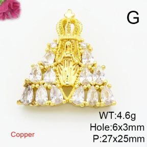 Brass Cubic Zirconia Pendants,Crown,with Virgin Mary,Gold,27x25mm,Hole:6x3mm,about 4.6g/pc,5 pcs/package,XFPC02866vbmb-L017