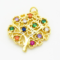 Brass Cubic Zirconia Pendants,Tree,Gold,25mm,Hole:2mm,about 4.4g/pc,5 pcs/package,XFPC02872baka-L017