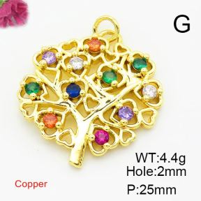 Brass Cubic Zirconia Pendants,Tree,Gold,25mm,Hole:2mm,about 4.4g/pc,5 pcs/package,XFPC02872baka-L017