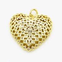 Brass Cubic Zirconia Pendants,Heart-Shaped,Gold,22x23mm,Hole:2mm,about 3.6g/pc,5 pcs/package,XFPC02874vbmb-L017