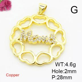 Brass Cubic Zirconia Pendants,for Mother's Day,Hollow Round,with Word Mama,Gold,28mm,Hole:2mm,about 4.6g/pc,5 pcs/package,XFPC02878ablb-L017