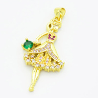 Brass Cubic Zirconia Pendants,Girl,Gold,34x17mm,Hole:2mm,about 3.7g/pc,5 pcs/package,XFPC02880ablb-L017