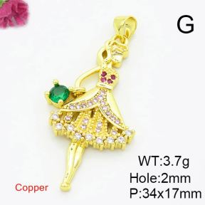 Brass Cubic Zirconia Pendants,Girl,Gold,34x17mm,Hole:2mm,about 3.7g/pc,5 pcs/package,XFPC02880ablb-L017
