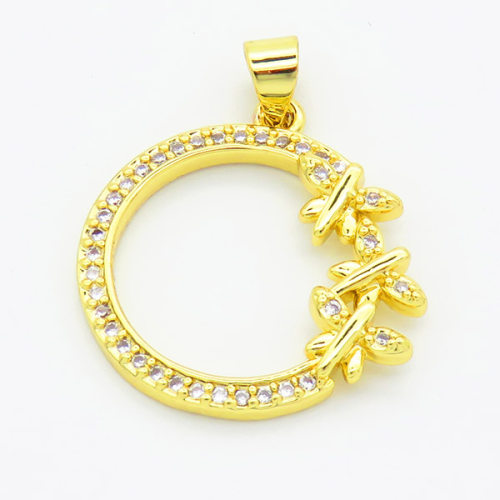 Brass Cubic Zirconia Pendants,Hollow Round,Gold,21mm,Hole:2mm,about 2.3g/pc,5 pcs/package,XFPC02884aajl-L017