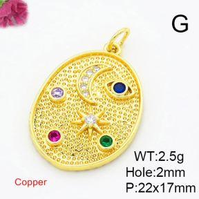 Brass Cubic Zirconia Pendants,Oval,Star and Moon,Gold,22x17mm,Hole:2mm,about 2.5g/pc,5 pcs/package,XFPC02890baka-L017