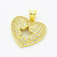 Brass Cubic Zirconia Pendants,Heart-Shaped,Hollow Star,Gold,18x20mm,Hole:2mm,about 2.5g/pc,5 pcs/package,XFPC02909ablb-L017