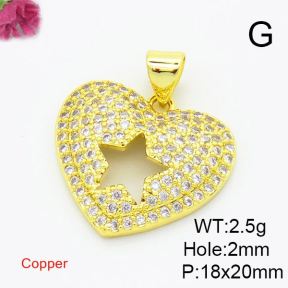 Brass Cubic Zirconia Pendants,Heart-Shaped,Hollow Star,Gold,18x20mm,Hole:2mm,about 2.5g/pc,5 pcs/package,XFPC02909ablb-L017