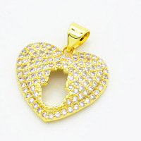 Brass Cubic Zirconia Pendants,Heart-Shaped,Hollow Palm,Gold,18x20mm,Hole:2mm,about 2.5g/pc,5 pcs/package,XFPC02913ablb-L017