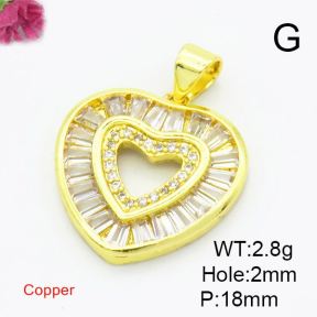 Brass Cubic Zirconia Pendants,Heart-Shaped,Gold,18mm,Hole:2mm,about 2.8g/pc,5 pcs/package,XFPC02921ablb-L017