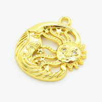 Brass Cubic Zirconia Pendants,Round,withSun Face,Gold,20mm,Hole:2mm,about 2.2g/pc,5 pcs/package,XFPC02927aajl-L017