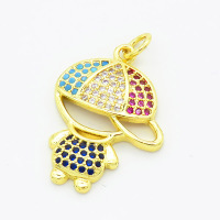 Brass Cubic Zirconia and Turquoise Pendants,Boy,Gold,20x18mm,Hole:2mm,about 2.1g/pc,5 pcs/package,XFPC02929aakl-L017