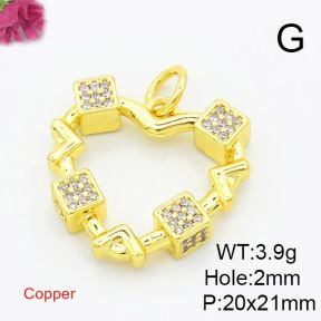 Brass Cubic Zirconia Pendants,Hollow Heart-Shaped,Gold,20x21mm,Hole:2mm,about 2.9g/pc,5 pcs/package,XFPC02937ablb-L017