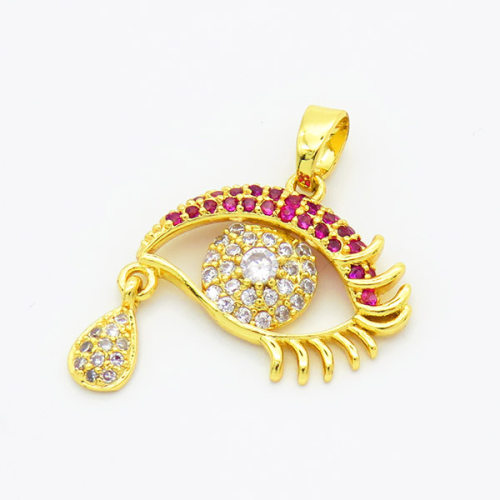 Brass Cubic Zirconia Pendants,Eye,Gold,13x18mm,Hole:2mm,about 1.4g/pc,5 pcs/package,XFPC02939ablb-L017