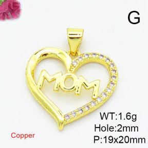 Brass Cubic Zirconia Pendants,for Mother's Day,Hollow Heart-Shaped,Gold,19x20mm,Hole:2mm,about 1.6g/pc,5 pcs/package,XFPC02941aajl-L017