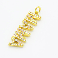 Brass Cubic Zirconia Pendants,for Mother's Day,MaMa,Gold,9x26mm,Hole:2mm,about 2.3g/pc,5 pcs/package,XFPC02945ablb-L017