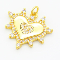Brass Cubic Zirconia Pendants,Heart-Shaped,Gold,21x24mm,Hole:2mm,about 3.2g/pc,5 pcs/package,XFPC02957ablb-L017