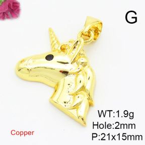 Brass Cubic Zirconia Pendants,Horse Head,Gold,21x15mm,Hole:2mm,about 1.9g/pc,5 pcs/package,XFPC02959vail-L017