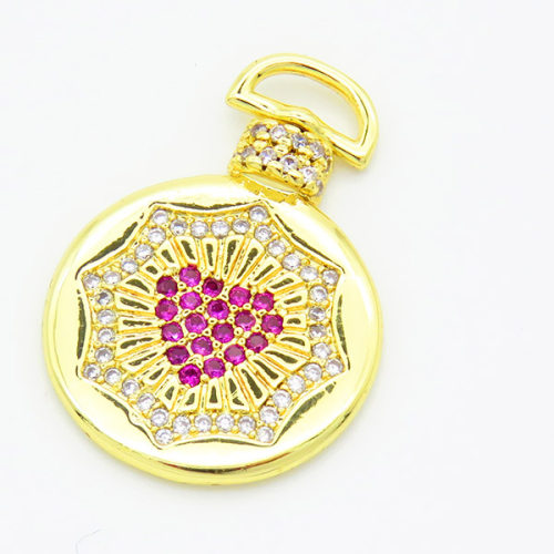Brass Cubic Zirconia Pendants,Round,Gold,18mm,Hole:6x2mm,about 3.1g/pc,5 pcs/package,XFPC02961baka-L017