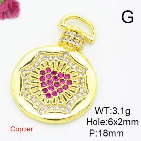 Brass Cubic Zirconia Pendants,Round,Gold,18mm,Hole:6x2mm,about 3.1g/pc,5 pcs/package,XFPC02961baka-L017