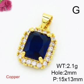 Brass Cubic Zirconia Pendants,Long Square,Gold,15x13mm,Hole:2mm,about 2.1g/pc,5 pcs/package,XFPC02969aajl-L017