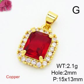 Brass Cubic Zirconia Pendants,Long Square,Gold,15x13mm,Hole:2mm,about 2.1g/pc,5 pcs/package,XFPC02969aajl-L017