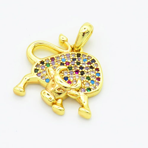 Brass Cubic Zirconia Pendants,Cattle,Gold,18mm,Hole:1mm,about 2.5g/pc,5 pcs/package,XFPC02992aajl-L017
