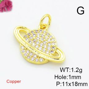 Brass Cubic Zirconia Pendants,Round,Gold,11x18mm,Hole:1mm,about 1.2g/pc,5 pcs/package,XFPC03000aajl-L017