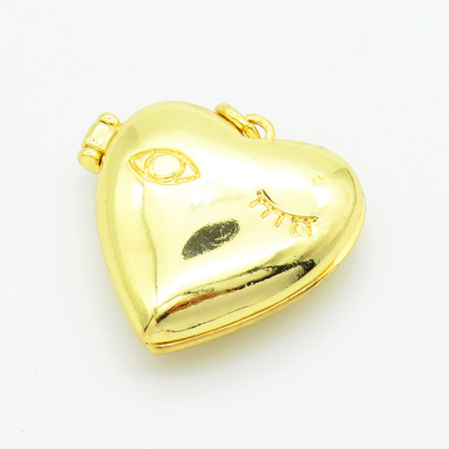 Brass Locket Pendants,Openable Heart Box, with Human Face,Gold,21mm,Hole:1mm,about 8g/pc,5 pcs/package,XFPC03006vbmb-L017